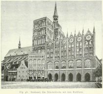Fig. 48. Stralsund, Die Nikolaikirche mit dem Rathaus (Nach einer Photographie von Sophus Williams in Berlin.) 