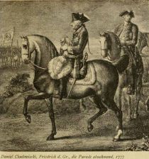170. Chodowiecki, Friedrich der Große, die Parade abnehmend, 1777