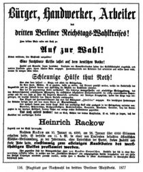 Flugblatt zur Nachwahl im dritten Berliner Wahlkreis 1877