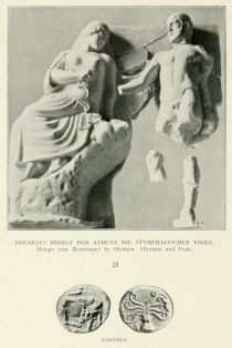 021. Herakles bringt der Athena die stymphalischen Vögel. Metope vom Zeistempel in Olympia, Olympia und Paris. Eretria
