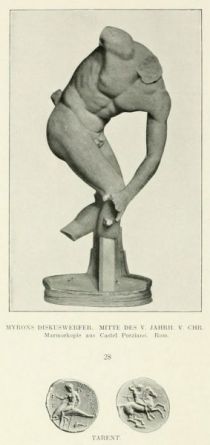 028. Myrons Diskuswerfer. Mitte des 5. Jahrh. v. Chr. Marmorkopie aus Castel Porziano. Rom