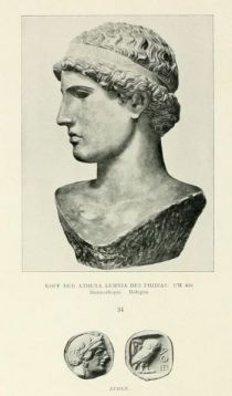034. Kopf der Athena Lemnia des Phidias. Um 450. Marmorkopie, Bologna, Athen