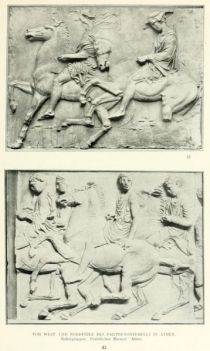 041.-042. Vom West- ind Nordfries des Parthenontempels in Athen. Reitergruppen. Pentilischer Marmor, Athen