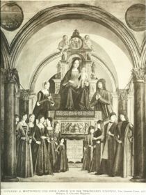 009. Giovanni II. Bentivoglio und seine Familie vor der thronenden Madonna. Von Lorenzo Costa, 1488. Bologna, S. Giacomo Maggiore.