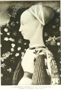022. Margharita Gonzaga, die Gattin Lionellos d Este. Gemälde von Pisanello. Paris, Louvre.