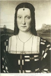 060. Elisabetta Gonzaga, Gattin des Guidobaldo da Montefeltro, Herzogs von Urbino. Von Gian Francesco Caroto. Florenz, Palazzo Pitti.