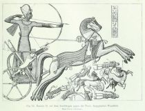 052. Ramses II. auf dem Streitwagen gegen die Cheta. Ägyptisches Wandbild