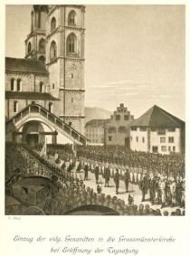 003. Einzug der eidg. Gesandten in die Grossmünsterkirche bei Eröffnung der Tagsatzung. 1807