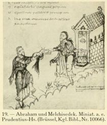 Abraham und Melchisedek. Miniat. a. e. Prudentius-Hs. (Brüssel, Kgl. Bibl., Nr. 10066)