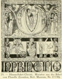 Himmelfahrt Christi. Miniatur aus der Bibel von Floreffe (London, Brit. Museum, Nr. 17738)