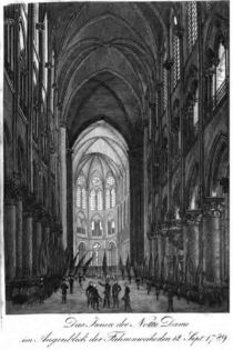 Das Innere der Notre Dame im Augenblick der Fahnenweihe den 12. Sept. 1789