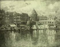Danzig — The Fish Market and „The Swan“. Painted by Alfred Scherres.