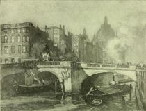 Berlin — The Bridge of the Elector (Kurfürsten-Brücke) over the Spree, with the river-front of the Royal Castle and the Cathedral. Painted by Karl O Lynch von Town. 