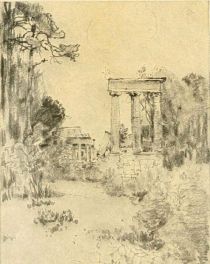 Potsdam — The Ruinenberg, the ruins built by Frederick the Great, north of Sans Souci. Drawn by Hans Herrmann. 