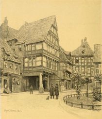 Hildesheim — The Pillar House in the Andreas-Platz. Drawn by Alfred Scherres. 
