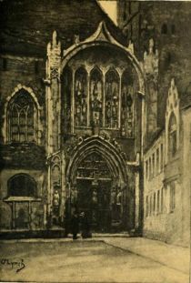 Augsburg — The North Portal of the Cathedral. Painted by Karl O Lynch von Town.