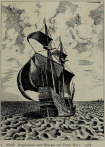 001. Schiff. Kupferstich nach Bruegel von Frans Huys. 1565