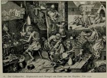 016. Der Goldmacher. Kupferstich nach Bruegel von Peter van der Heyden. Um 1559