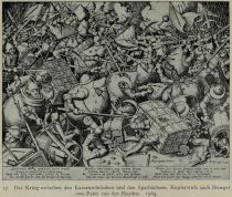 017. Der Krieg zwischen den Kassenschränken und den Sparbüchsen. Kupferstich nach Bruegel von Peter van der Heyden. 1563