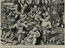 022. Die fette Küche. Kupferstich nach Bruegel von Peter van der Heyden. 1563