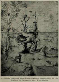 025. Grotesker Baum (nach Bosch) in einer Landschaft. Federzeichnung mit Tusche. (Vielleicht von Herri met de Bles.) Wien, Albertina