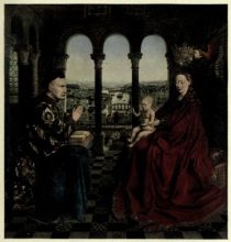 VIII. The Virgin and Child, and Chancellor Rolin, date uncertain (By — van Eyck.— The Louvre, Paris)