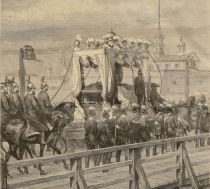 Das Begräbnis der Kaiserin von Russland - Der Trauerzug passiert die Troizki-Brücke_