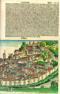 Erfurt, Stadtansicht, Schedelsche Weltchronik 1493 (rechts)