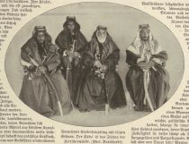 Vornehmer Araberhäuptling mit seinen Söhnen. Der Säbel ist das Zeichen der Herrscherwürde. (Phot. Burchhardt)  