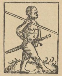 Ein mit Schwert und Speer bewaffneter Affe