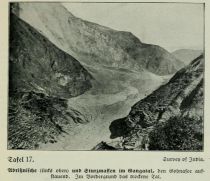 Naturgewalten im Hochgebirge Tafel 017 Abrissnische , links oben, und Sturzmassen im Gangatal, den Gohnasee aufstauend. Im Vordergrund das trockene Tal