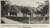 Bau, Siedlungsverein Nutingen, Sechsfaches Reihenhaus, Gartenseite mit Stallanbauten