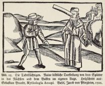 015 Die Tadelsüchtigen. Naive bildliche Darstellung von dem Splitter in des Nächsten und dem Balken im eigenen Auge. 1501