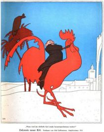 B001 Delcassés neuer Ritt. Karikatur von Olaf Gulbransson. Simplicissimus. 1911