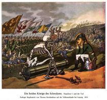 B005 Die Beiden Könige des Schreckens. Napoleon I. und der Tod. Farbiger Kupferstich von Thomas Rowlandson auf die Volkerschlacht bei Leipzig 1814