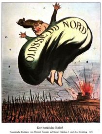 B006 Der Nordische Koloss. Französiche Karikatur von Honoré Daumier auf Kaiser Nikolaus I. und den Krimkrieg. 1854