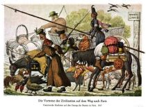 B011 Die Vertreter der Zivilisation auf dem Weg nach Paris. Französische Karikatur auf den Einzug der Russen in Paris. 1815