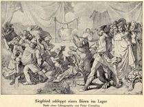 04. Siegfried schleppt einen Bären ins Lager. Nach einer Lithographie von Peter Cornelius.