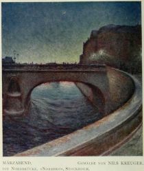 12 Märzabend. Die Nordbrücke, „Norrbro“, Stockholm. Gemälde von Niels Kreuger