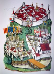 Darstellung der Schlacht bei St. Jakob an der Birs 1444. Tschachtlanchronik 1470