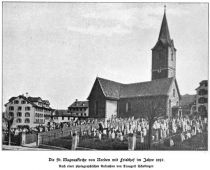 St. Gallen - Die St. Mangenkirche von Norden mit Friedhof im Jahre 1897