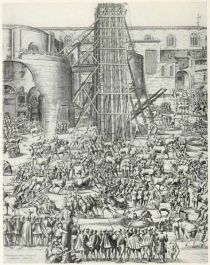 025 Aufrichtung des Obelisken auf dem Petersplatz in Rom im Jahr 1580. Natale, Bonifacio