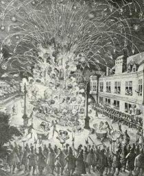 027 Feuerwerk im Lustgarten zu Stuttgart, am Anfang des 17. Jahrhunderts. Merian, Matthäus 