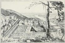 030 Das Heidelberger Schloss mit Gartenanlagen im Jahr 1620. Hollar, Wenzel